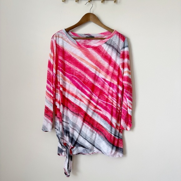 David Cline Hot Side Tie Crinkle T Shirt XXL Pink Striped - Picture 7 of 7